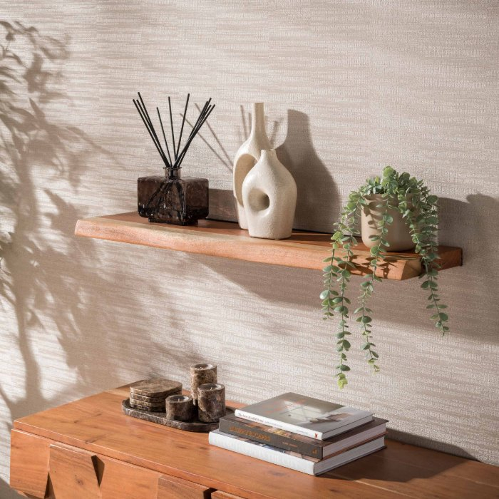 Zwevende wandplank 90 cm Brix met boomstamuiteinden - sfeerfoto 1