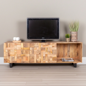 Tv meubel mangohout 180 cm met twee deuren en open vak.