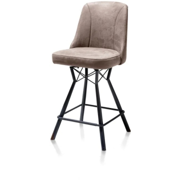 Draaibare barstoel taupe in stof 67cm hoog. Met metalen onderstel, handvat en pocketvering.