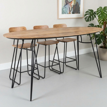 Hoge bartafel industrieel met een blad van mangohout.