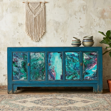 Chinees dressoir blauw 189 cm breed.