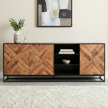 Visgraat dressoir van mangohout 200 cm.