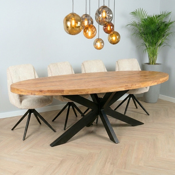Eettafel ovaal mangohout 260 cm.