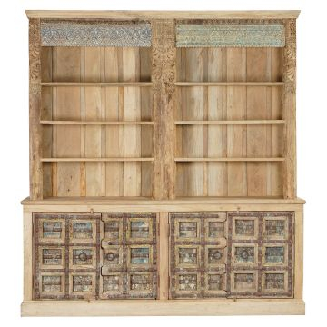 Grote wandkast voor de woonkamer. 4 deuren met open vakken voor boeken