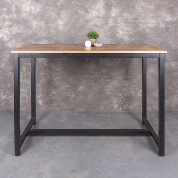 Mangohouten bartafel 160 cm met onderstel van zwart staal.