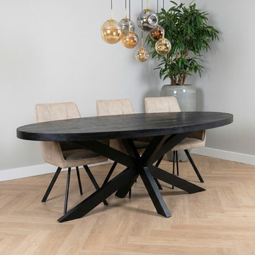 Eettafel mangohout ovaal zwart 200 cm.