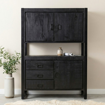 Kast mangohout industrieel zwart.