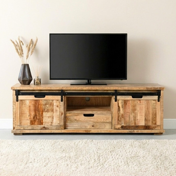 Tv meubel mangohout met schuifdeuren.