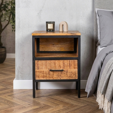 Nachtkastje industrieel mangohout.