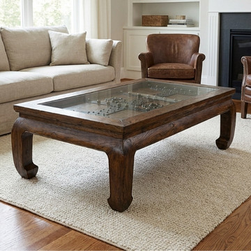 Salontafel Chinees van hout met glas.