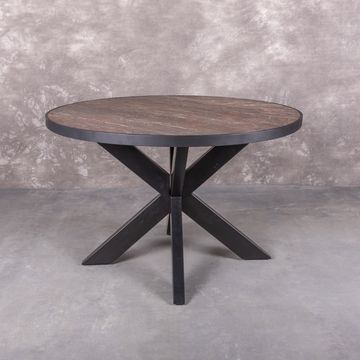 Ronde eettafel met natuursteen bovenblad.