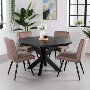 Ronde eettafel zwart hout in twee maten.