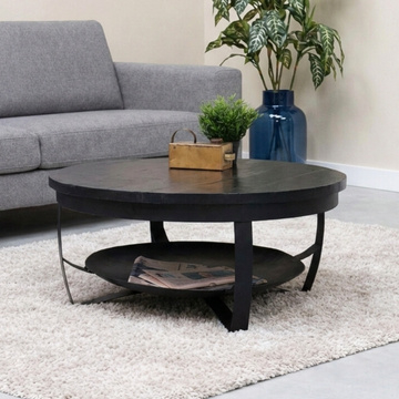 Salontafel rond van zwart mangohout 90 cm.