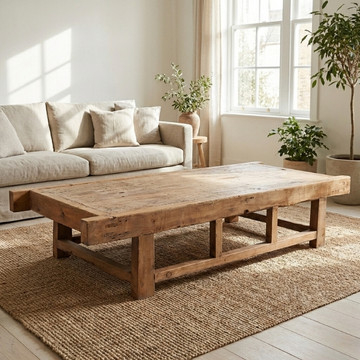 Grote antieke Chinese salontafel van massief elm hout.