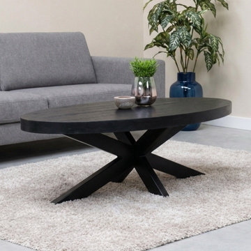 Salontafel zwart ovaal van mangohout.