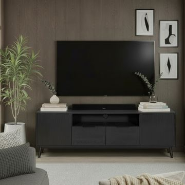Sfeerafbeelding eiken tv meubel zwart 180 cm. 