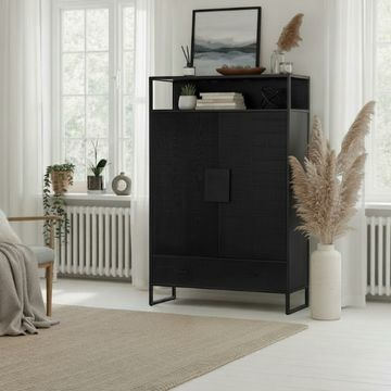 Sfeerafbeelding wandkast zwart hout. 