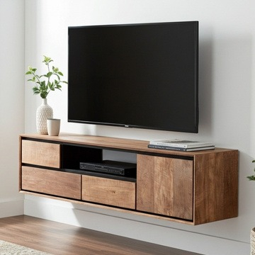 Tv meubel hangend teakhout 155 cm.