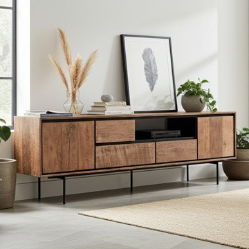 Teakhouten tv meubel 195 cm breed.