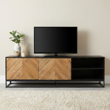 Tv meubel visgraat mangohout 180 cm.