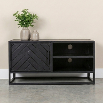 Tv meubel zwart met visgraat deurtje 100 cm.