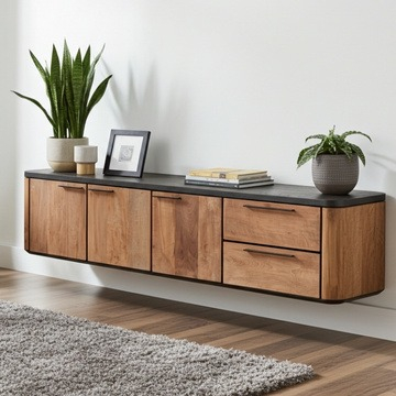 Tv meubel zwevend teakhout 190 cm.