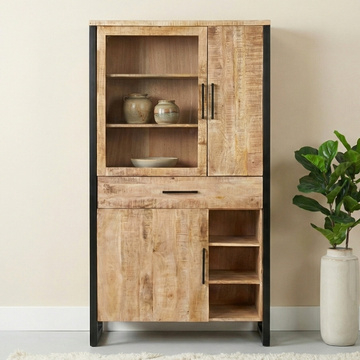 Vitrinekast mangohout groot 105 cm.