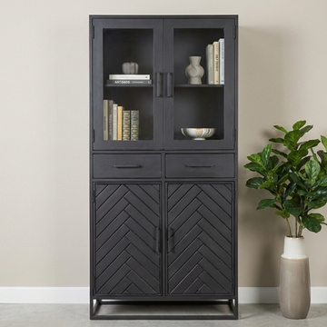 Vitrinekast visgraat zwart.