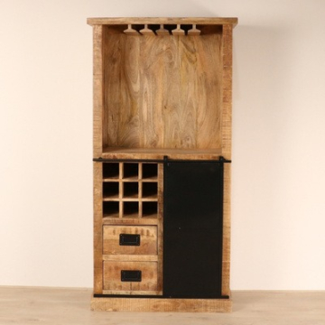 Wijnkast mangohout industrieel 90 cm.