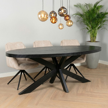 Eettafel ovaal zwart van mangohout 220 cm.