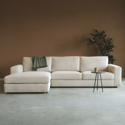 Hoekbank met lig deel in beige ribstof