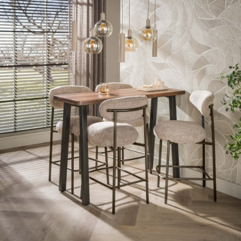 Bartafel 130 cm Brix acaciahout bruin met bruin-bronzen poten - sfeerfoto