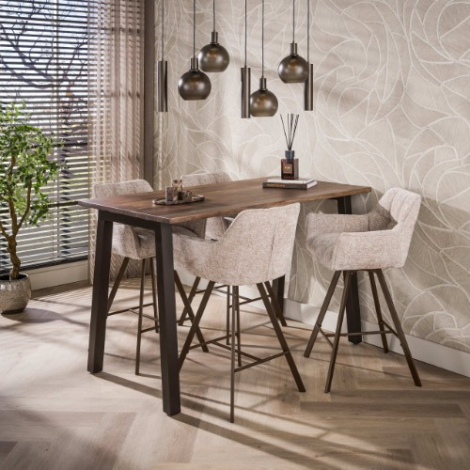 Bartafel acaciahout bruin 147 cm Brix met stalen poten in brons - sfeerfoto