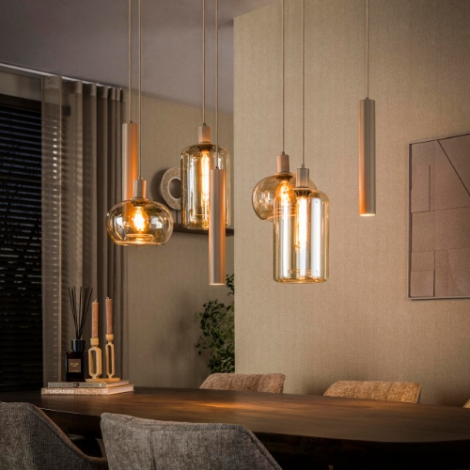 Beige hanglamp eettafel Nika 110 cm met 7 lampen - sfeerfoto