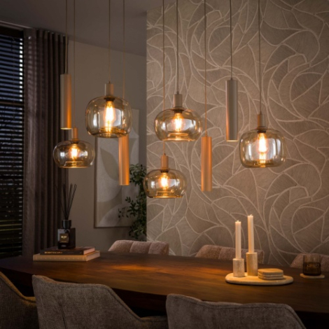 Beige hanglamp eettafel Nika 130 cm met 9 lampen - sfeerfoto