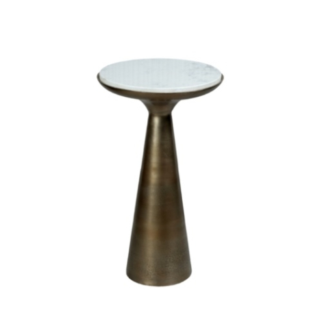 Ronde bijzettafel Essy 38 cm met wit marmeren blad en goudkleurige voet