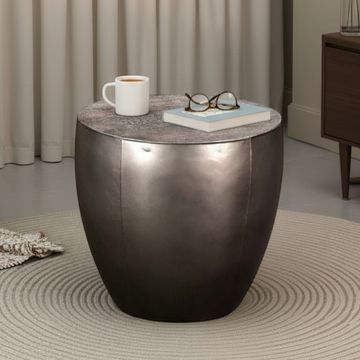 Ronde bijzettafel industrieel grijs.