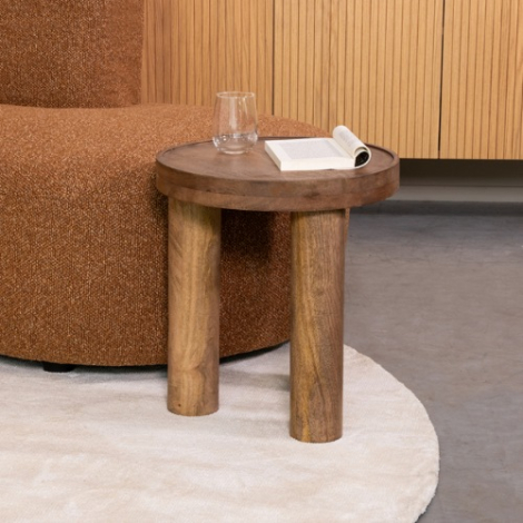 Ronde bijzettafel Esmee mangohout 42 cm naturel