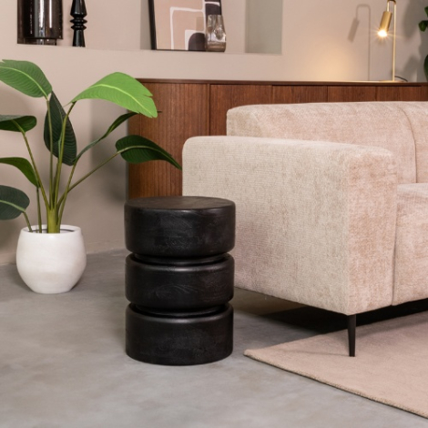 Ronde bijzettafel Mees mangohout 35 cm zwart