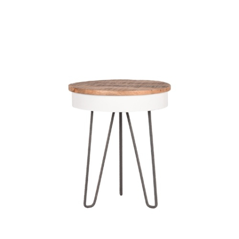 Ronde bijzettafel Sjors grof mangohout 44 cm wit