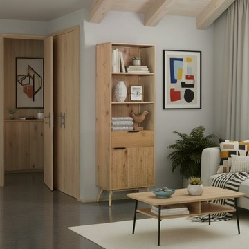 Sfeerafbeelding boekenkast licht eiken 200 cm hoog. 