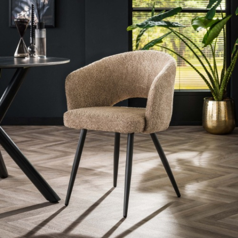Bouclé eetkamerstoel met armleuning Marin beige - sfeerfoto