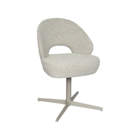 Eetkamerstoel Saar crème bouclé met open rug, taupe voet