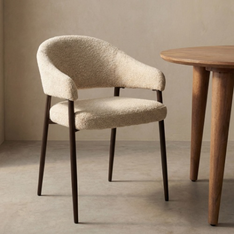 Eetkamerstoel Seth crème bouclé, bronzen poten