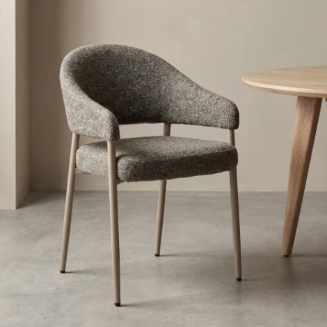 Eetkamerstoel Seth grijs bouclé, taupe poten