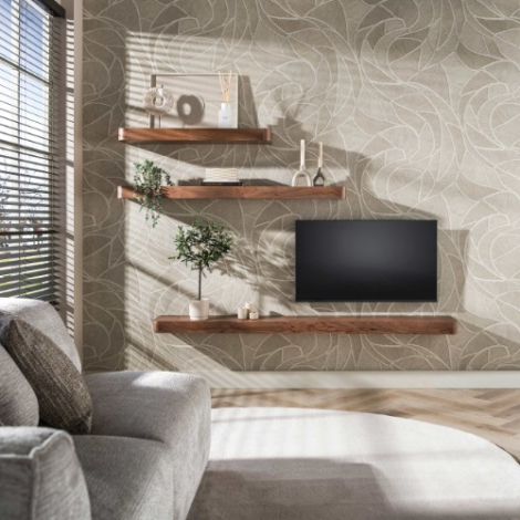 Dikke wandplank 100 cm Leon bruin acaciahout - sfeerfoto