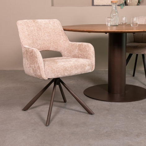 Draaibare eetkamerstoel Benjamin beige chenille, bronzen poot