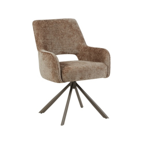 Draaibare eetkamerstoel Benjamin taupe chenille, bronzen poot