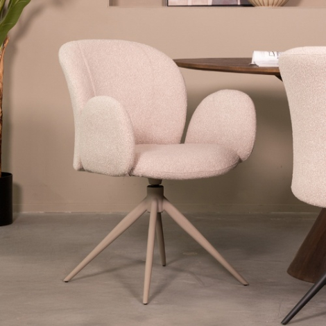Draaibare eetkamerstoel Kees naturel bouclé, taupe voet