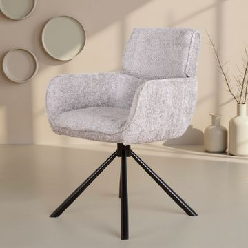 Draaibare stoel met zwart metalen poten. 